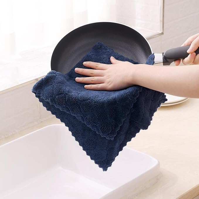 Homaxy 24 Pack Super Soft Absorbent Dish Towels, 10" x 20", Navy Blue | Coral Velvet, Nonstick Oil Fast Drying Microfiber Cleaning Cloth, No Lint Dishcloths for washing and drying