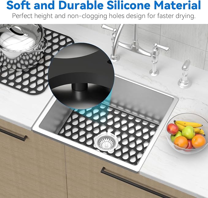 Silicone Sink Mat 2PCS TOOVEM Sink Protectors for Kitchen Sink Mats | 13.58 x 11.6 inch Silicone Sink Mat 2PCS Cistern Protectors for Kitchen Sink for Bottom of Stainless Steel Porcelain