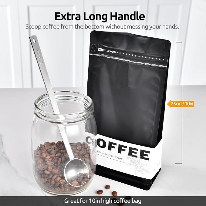 U-Taste Coffee Scoop 2 Tablespoon: 18/8 Stainless Steel Measuring Scooper for Ground Coffee, Bean, Powder, Espresso, 8.5in Extra Long Handle Metal Meaure Spoon for Canister, Jar (2Tbsp/30ml, Silver) | 18/8 Stainless Steel Tablespoon Scoop, Long Metal C...