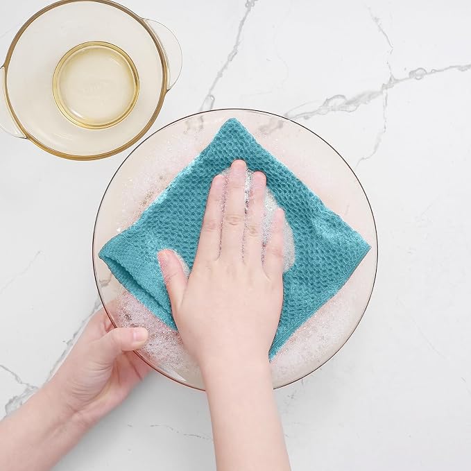 Homaxy 100% Cotton Waffle Weave Kitchen Dish Cloths 12-Pack, Lake Blue | 12 x 12 Inches, Ultra Soft Absorbent Dish Towels, Quick Drying Dish Rags with Hanging Loop