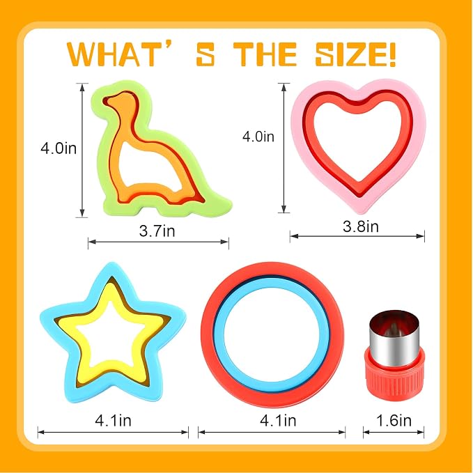 FIRETREESILVERFLOWER Sandwich Cutter and Sealer, Bread Decruster Maker, Fruit, Vegetable, Cookie Cutters for Kids Bento Box, Heart, Star, Dinosaur, Circle Shapes