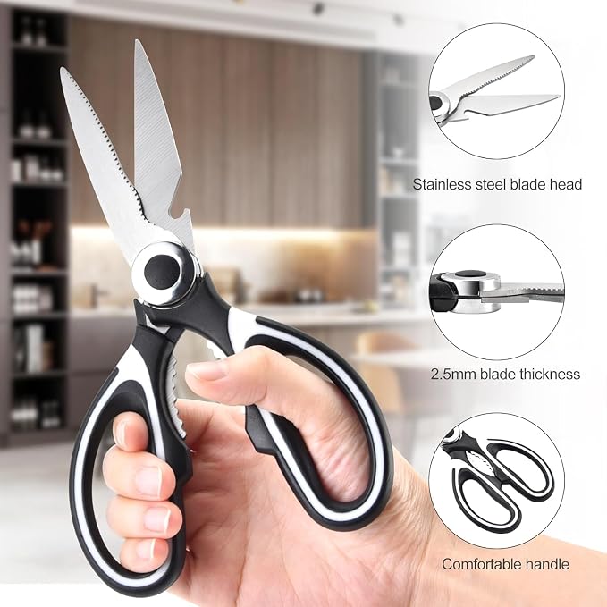 OMDAR Kitchen Scissors 3 Pack - Replacement - Stainless Steel Cooking Shears for Cutting Meat, Food, Fish, Poultry Multipurpose Sharp Sissors for Dishwasher Safe, 8.3 Inch