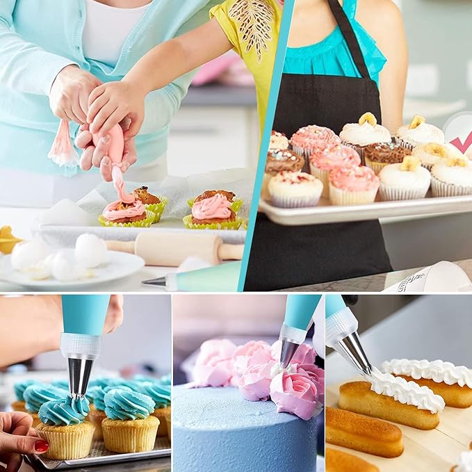 122Pcs Piping Bags and Tips Set, 100pcs 12 Inch Disposable Piping Bags, 16 Inch Reusable Icing Pastry Bags, Anti Burst Frosting Bags, Cake Decorating Bags Kit Supplies for Baking Cupcake Cookies Tools