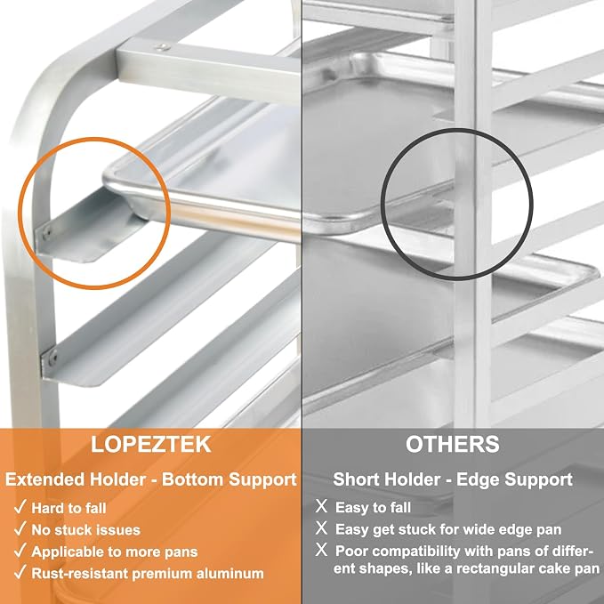 lopeztek 10-Tier Quarter & Half Sheet Pan Rack with Wheels for Home Use | 1/2 & 1/4 Sheet Pan|Baking Bread Cooling Rack|Speed Bun Pan Rack|Home Bakery Rolling Cart|Dough Proofing