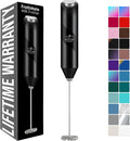 Zulay Kitchen Powerful Milk Frother Wand - Handheld Stainless Steel - Battery Operated Drink Mixer for Coffee, Lattes, Cappuccino, Matcha - Froth Mate Frother Gift - Midnight Black
