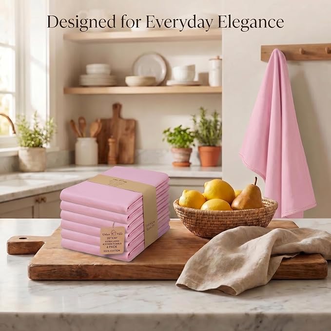 Urban Villa Kitchen Towels Cotton Dish Towels 20”x30” (Set of 6) Pink