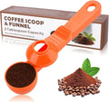 2-in-1 Coffee Scoop with Funnel, 2 Tbsp Measuring Spoon for Reusable K Cups, Ground Coffee, Protein Powder & Tea, Mess-Free Plastic Design（Orange-1pack）
