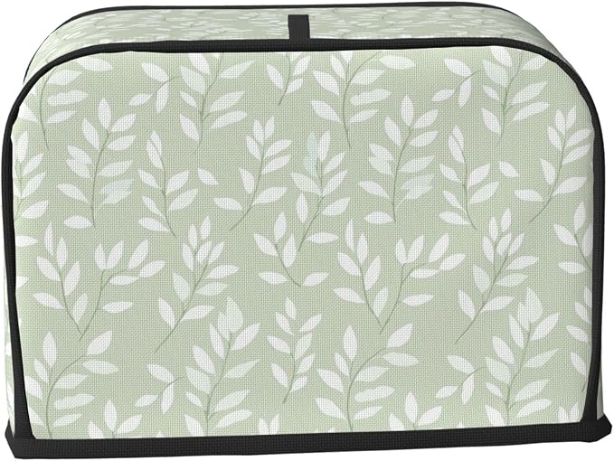 2 Slice Toaster Cover Leaf Botanical Green Dust Proof Washable Kitchen Appliance Cover with Pocket, Oxford Fabric Countertop Toaster Protector for Standard Toasters Small Appliances