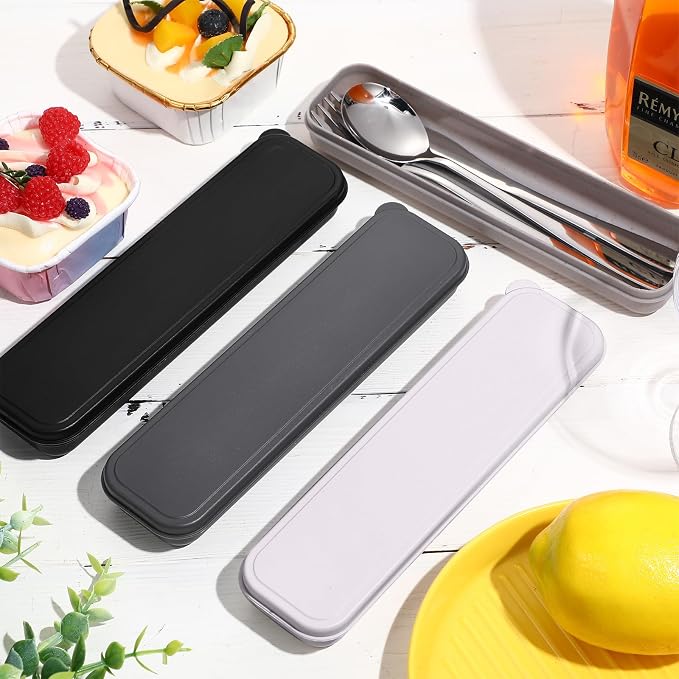 4 Pack Travel Silverware Set with Case for Lunch,Black | Reusable Utensils with Case, Portable Flatware, Camping Cutlery, Fork Spoon Knife, for Work School, Dishwasher Safe