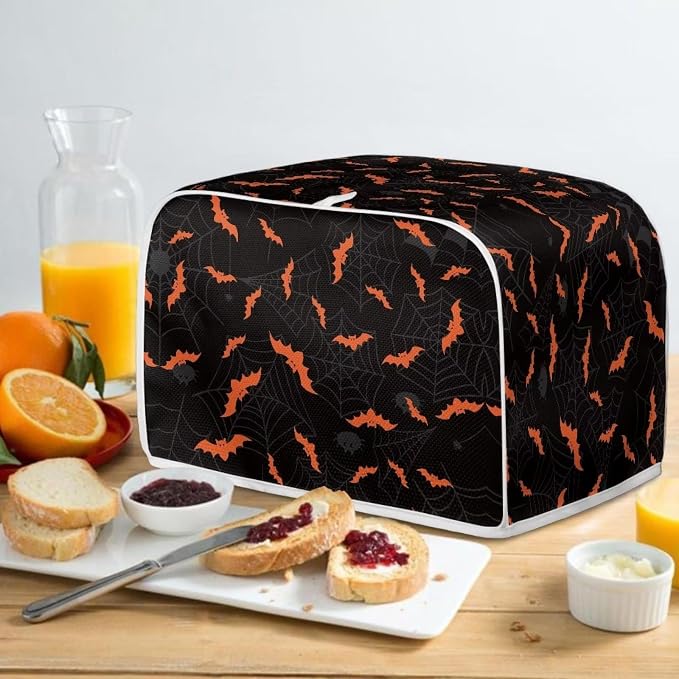 Halloween Spider Web Bats Toaster Cover - Dustproof & Waterproof 4 Slice Small Appliance Cover