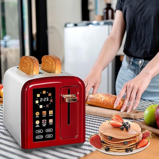 SEEDEEM 2 Slice Stainless Steel Toaster, Touch LCD, 7 Shade, 1350W | 6 Bread Type, 7 Shade Setting, 1.5''Wide Slots, Removable Crumb Tray
