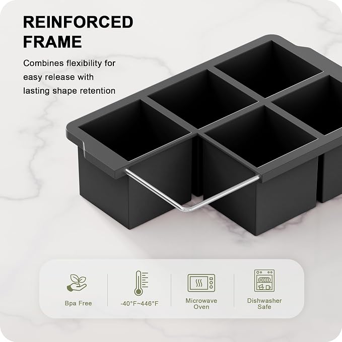 VLM 3 Packs Large Ice Cube Molds with Stackable Lid,Silicone Ice Cube Tray for Freezer,Big Square Ice Tray for Whiskey,Cocktails,Bourbon and Soups