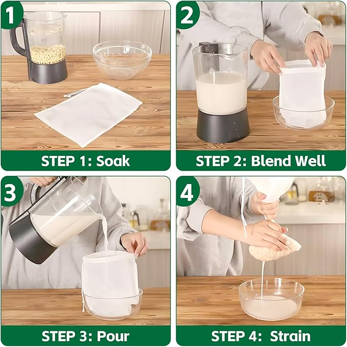3PCS Cheese Cloth Bag for Straining, 200-Mesh 12 x 12 Inches Nylon Nut Milk Bag, Food Grade Nut Milk Bag Reusable, Cheese Cloth Bags for Juice, Nut Milk, Coffee & Cheese - Kitchen Goodies
