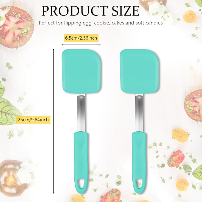 Silicone Cookie Spatula Turner 2 Pack Mini Brownie Spatula Flexible Kitchen Small Silicone Turner for Nonstick Cookware Heat Resistant No Scratch Flipper for Egg(Solid Flat,Green)