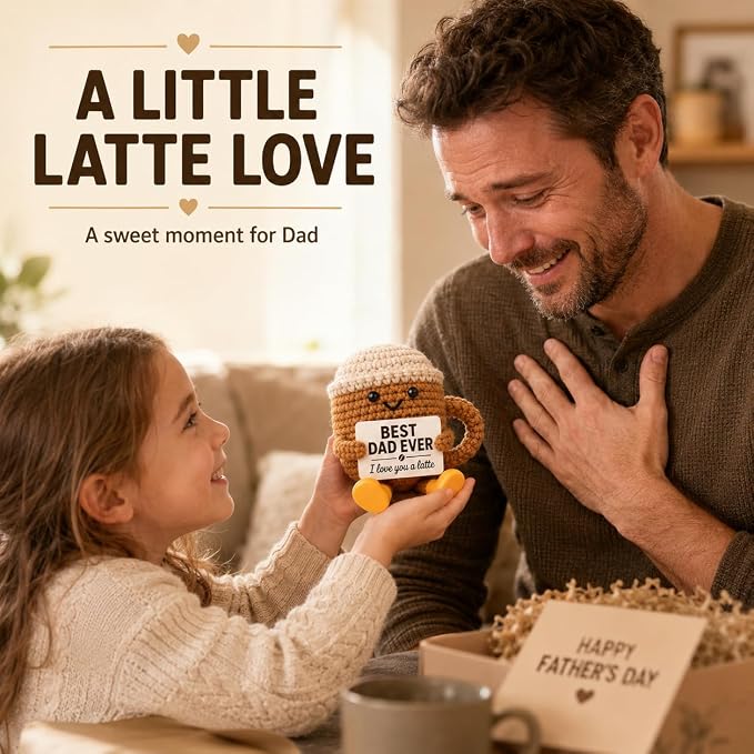 Fathers Day Gift for Dad from Daughter Son, Dad Gifts Crochet Coffee Cup, Best Dad Ever I Love You Handmade Crochet Decor, Birthday Christmas Coffee Lover Gifts for Daddy Papa