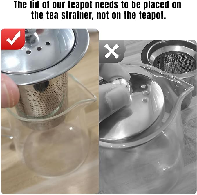 PARACITY Glass Teapot Stovetop 44 OZ, Borosilicate Clear Tea Kettle with Removable 18/8 Stainless Steel Infuser, Teapot Blooming and Loose Leaf Tea Maker Tea Brewer for Camping, Travel (1300ml) | A clear borosilicate tea maker/tea brewer uses an 18/8 s...