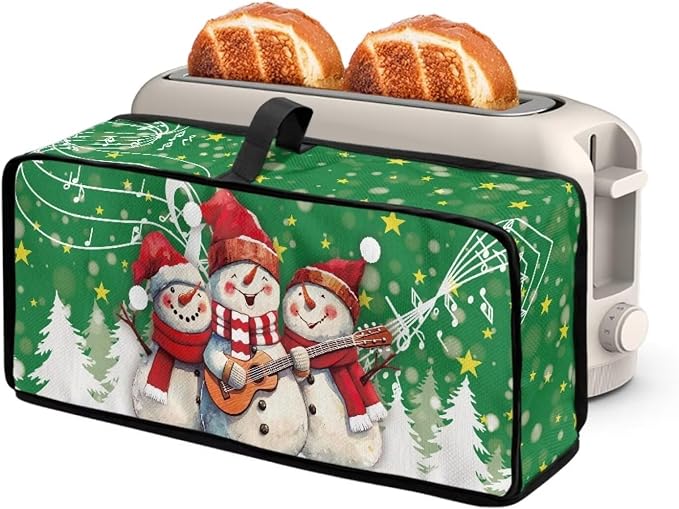 ZDCUSTOM Christmas Toaster Covers 2 Slice Wide Slot Dustproof Toaster Cover Fits Most Long Toasters, Small Kitchen Appliance, Bread Maker Protector, Music Notes Snowman