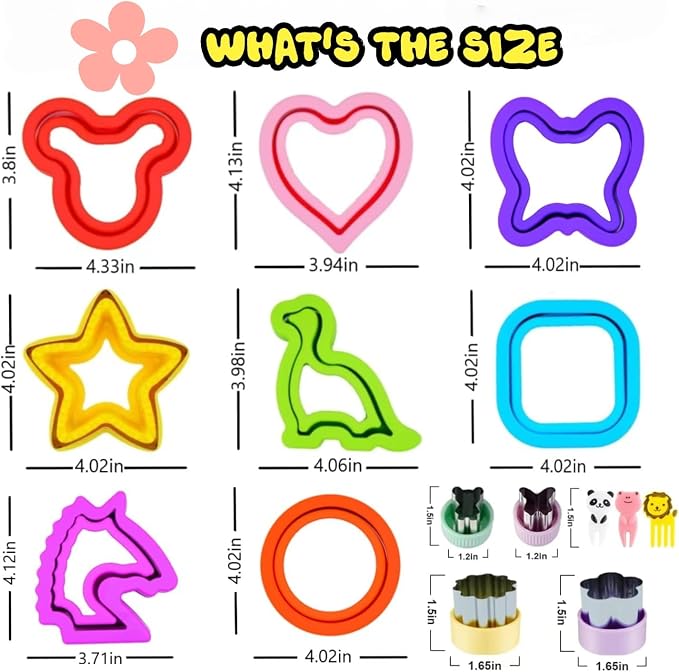 Uncrustable Sandwich Cutter, Crustless Sandwich Cutter and Sealer Set | 26PCS Sandwich Cookie Cutters & Forks, Heart Star Dino Mouse Butterfly Unicorn etc Shapes, Lunch & Bento Box Accessories
