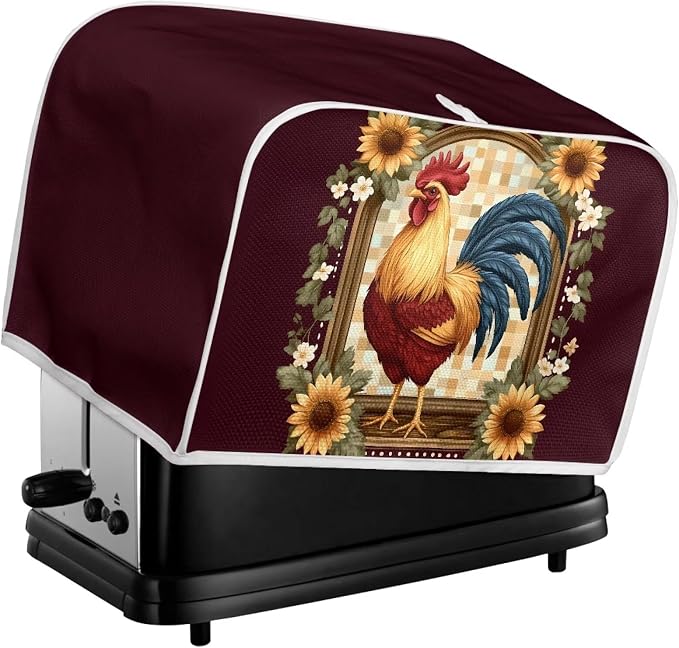 Chicken Sunflower Toaster Cover, Foldable Two Slice Toaster Appliance Dust-proof Cover for Kitchen Small Appliance Dust Cover and Fingerprint Protection Home Decor
