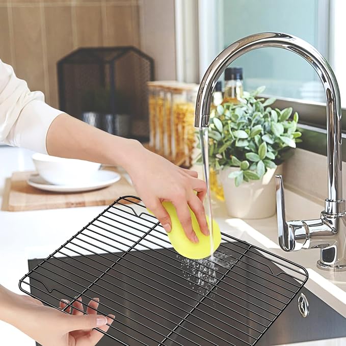P&P CHEF 15.3" x 11.25" Cooling Baking Wire Racks Pack of 2, Black | Stainless Steel Cooling Racks for Cooking Baking Roasting Grilling Drying, Dense Wires & Smooth Edge, Easy Clean & Rust Proof