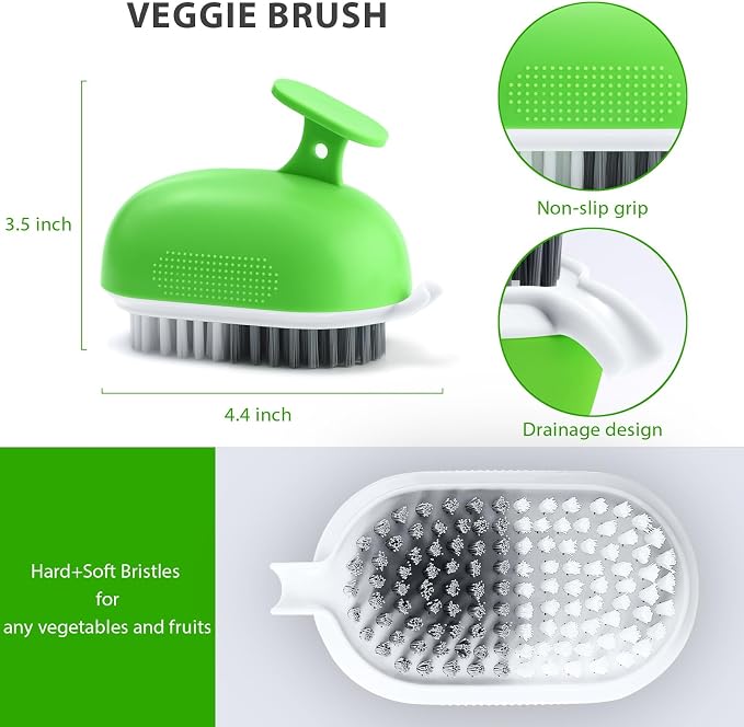 Lumkew Vegetable Brush Scrubber for Food, Green,1Pcs | Drainable, Potato Mushroom Scrubber Brushes, Veggie Fruit Washing Scrub Cleaner
