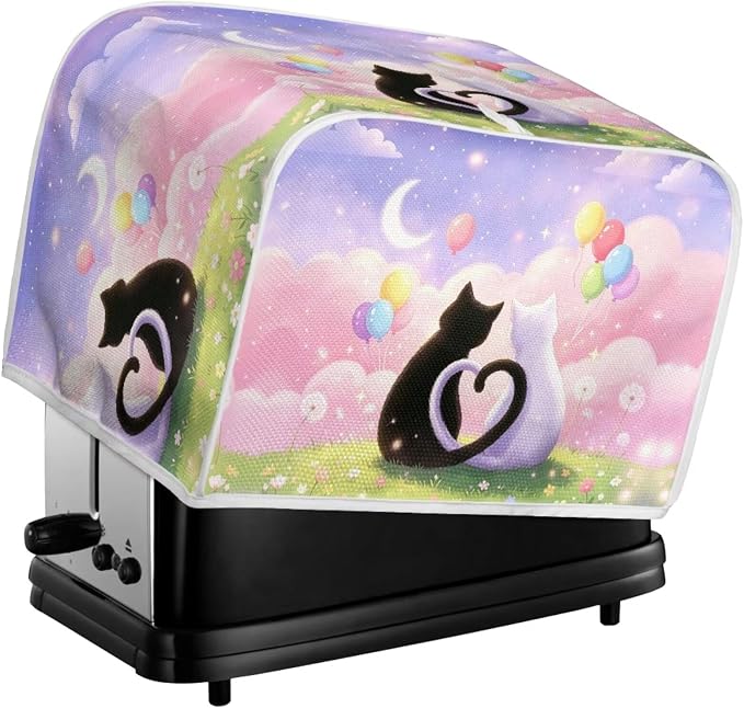 Cute Cat Print Toaster Cover Cloud Moon Print Toaster Dust Covers Fingerprint Washable Microwave Oven Cover for Kitchen