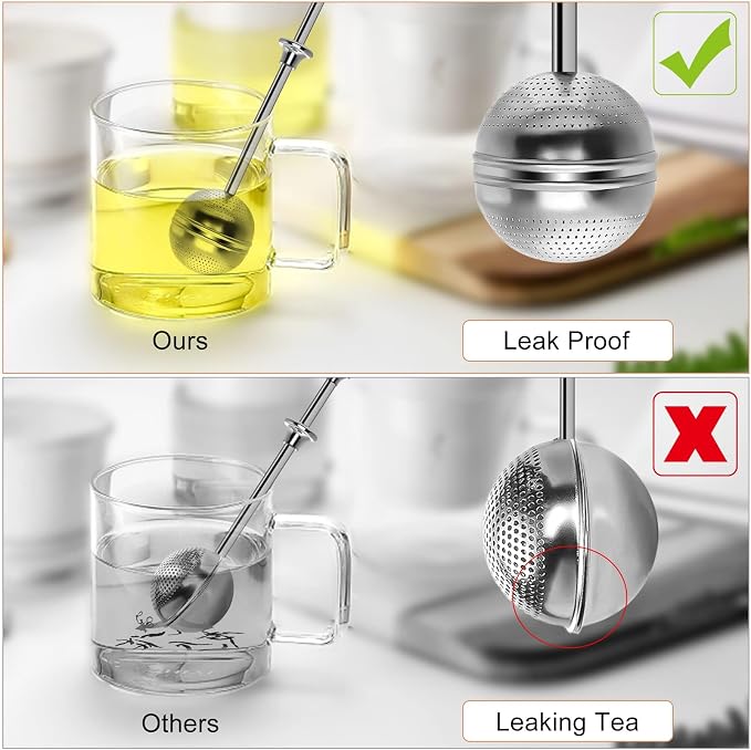 Long Handle Tea Ball, Tea Infuser for Loose Leaf Tea, 2Pcs | Fine Mesh Holes, Stainless Steel Ball, No Tea Residue, For Cup and Teapot, Tea Lover Gift, Free Clean Brush