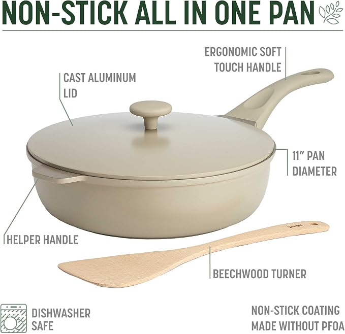 Goodful All-in-One Pan, Multilayer Nonstick Cookware Set, High-Performance Construction, Multipurpose Design Replaces Multiple Pots and Pans, Dishwasher Safe, 11-Inch, 4.4-Quart Capacity, Linen