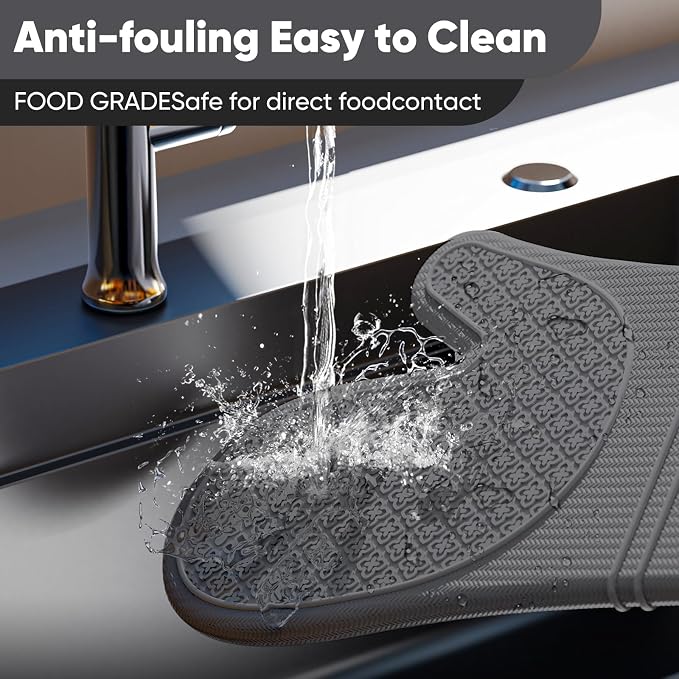 Silicone Oven Mitts, Heat Resistant Oven Gloves with Quilted Liner, Waterproof & Non-Slip Kitchen Mittens for Baking Cooking BBQ, 500°F, 12.5"-Deep Gary