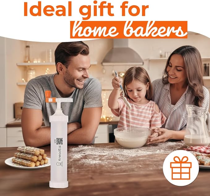 Churro Maker Kit, Booster-Powered Handle, Filler Needle, 3 Nozzles | QR recipe guide, 304 stainless steel nozzle, homemade filled churros, sweet fillings, easy shaping, family cooking activity