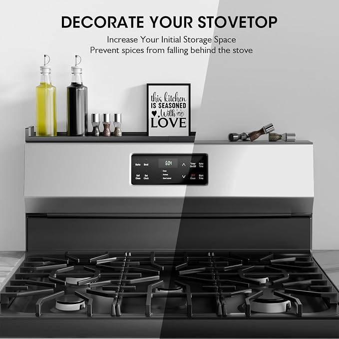 Bumusty 30" Adjustable Magnetic Stove Top Shelf, Matte Black | Expandable Spice Rack with Strong Magnetic Hold for Seasoning Storage and Kitchen Counter Organization