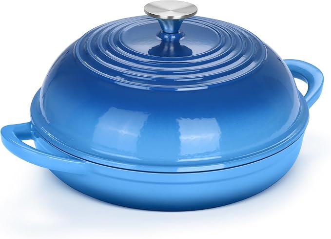TeamFar Cast Iron Bread Dutch Oven, 6 Qt Enameled Dutch Oven Pot | for Sourdough Bread Baking, with Tall Dome Lid & Round Base Pan, Self-Basting & Even-Heating, Heavy-Duty & Non-stick, Blue