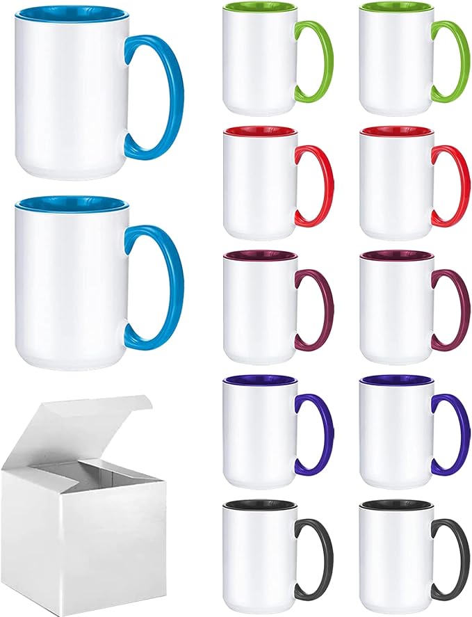 ABBSH Sublimation Mugs, 15oz, 6 Assorted Colors 12Pack