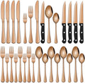 Rose Gold 24 PCS Flatware Sets With Steak Knives Service For 4 Person,Copper Eating Untensils Set For Kitchen,Silverware Set Includes Knife Spoon And Fork Set