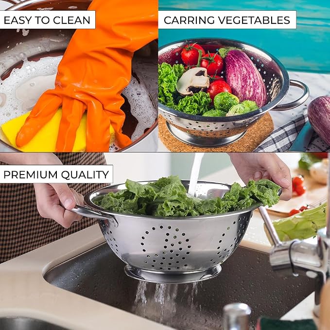 Set of 3 Stainless Steel Colanders, Comes in 1.5 Quart 3qt Quart and 5 Quart for all your Cooking | Baking | Prepping Needs