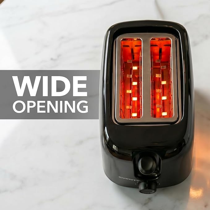 OVENTE Electric 2 Slice Toaster Machine 6-Shade Setting, Black TP2210B | Compact Design and Removable Crumb Tray, 700W Power Perfect for Toasting Bread, Thin Bagels and Waffles