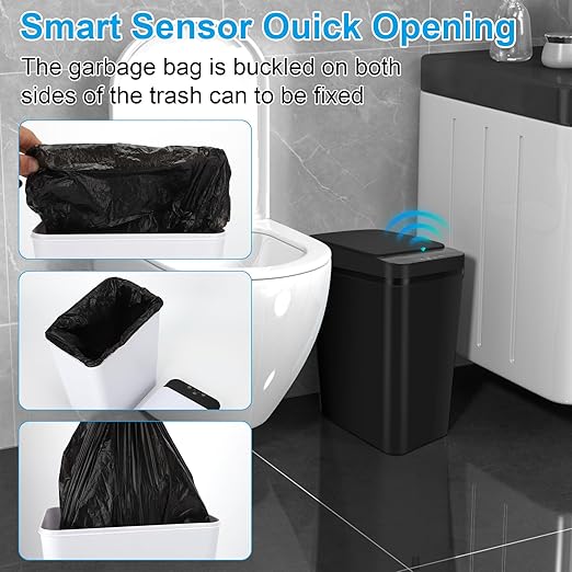 Bathroom Trash can,Smart Touchless Trash Can,Automatic Motion Sensor Trash Bin With Lid,2.4 Gallon Garbage Can, Kitchen, Bathroom, Office, Bedroom Trash can (Black)
