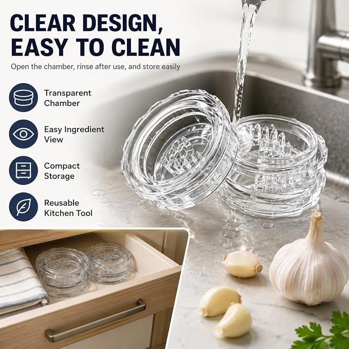 2027 New Garlic Mincer, 2PCS Clear Manual Garlic Twister and Ginger Mincer Tool, Garlic Chopper, Garlic Crusher & Garlic Grinder for Garlic, Ginger, Onion, Herbs and Nuts, Manual Kitchen Gadget