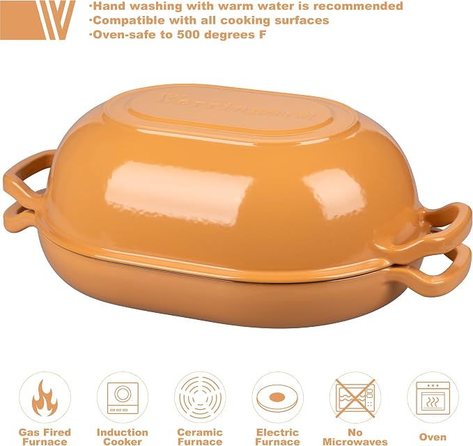 VORRINGARD Enameled Cast Iron Sourdough Bread Oven, Dutch Oven, Loaf Cast Iron Bread Pan for Homemade Bread Baking, Meatloaf Pan with Lid, 7QT, Yellow