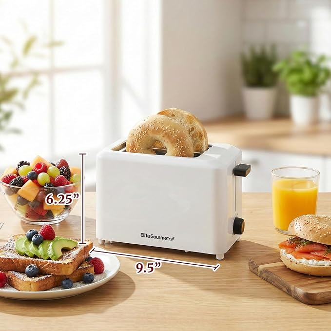 Elite Gourmet ECT-1027 Cool-Touch Toaster, Extra-Wide 1.5" Slots, White | 7 Toast Settings & Cancel Function, Slide-Out Crumb Tray, Fits Bagels, Waffles, Specialty Breads, Puff Pastry & Snacks
