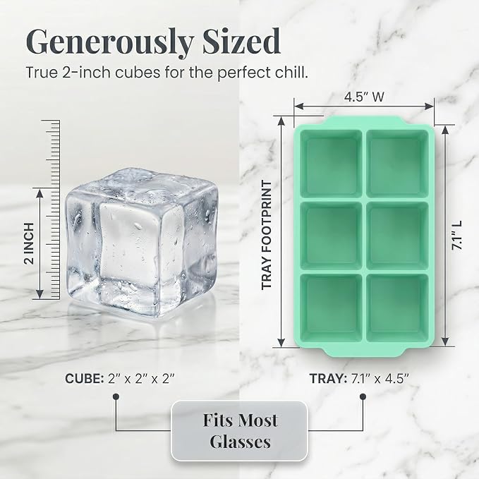 KitchFort® Large Silicone Ice Cube Tray (2-Pack) - 2" Big Ice Mold with Lid | Easy Release, Cocktail, Whiskey Ice Cubes Mold - Food Grade - Ice Cube Trays for Freezer - Stackable Silicone Ice Tray