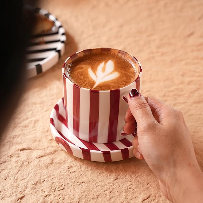 8 Oz Ceramic Coffee Mug Espresso Cups with Saucer Mug And Saucer Set Cup And Saucer Coffee Cups with Saucers Coffee Cups And Saucers,Red
