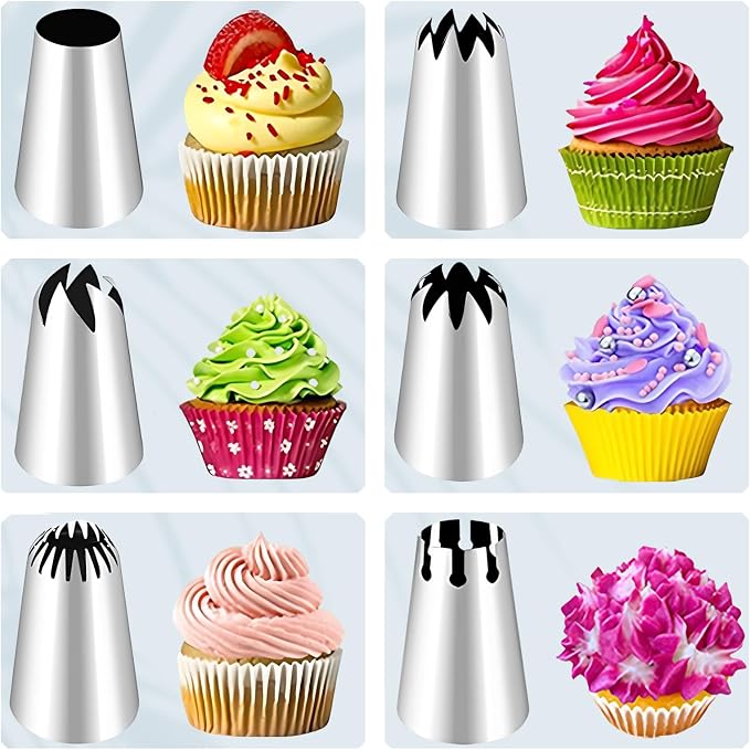 16PCS Large Piping Tips Set, Stainless Steel frosting tips | Reusable cotton piping bag and auxiliary cup, Cake Decorating Tips Set for Cake Decorating, Cupcakes, Cookies, DlY pastries