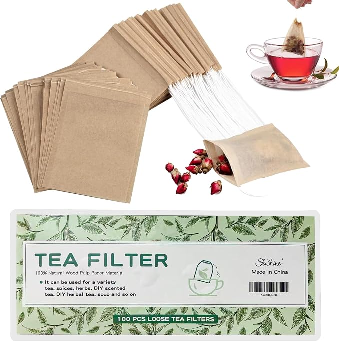 100Pcs Disposable Tea Bags for Loose Leaf Tea, 100% Natural Wood Pulp Paper Material, Empty Unbleached Filter Bags with Drawstring