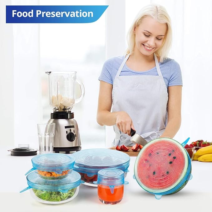 Silicone Stretch Lids, 6PCS Reusable Zero Waste Container Covers | For Food Leftovers, Fruit Bowls, Jars, Cups, Jars, Dishes (White, 6 PCS)