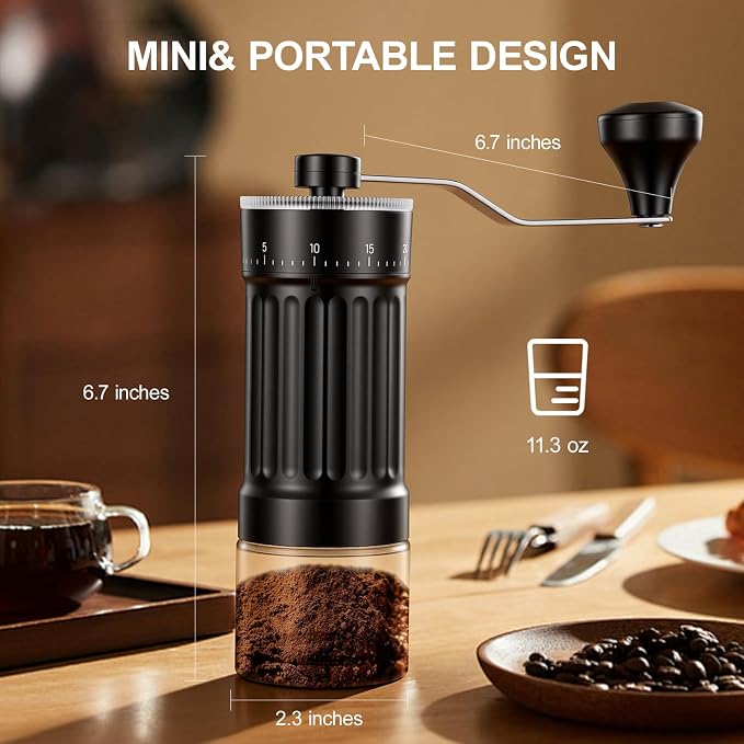 Manual Coffee Grinder with Conical Burr, 40 Adjustable Settings, 30g Capacity, Portable for Espresso, French Press, Travel, Camping, Office & Home Use