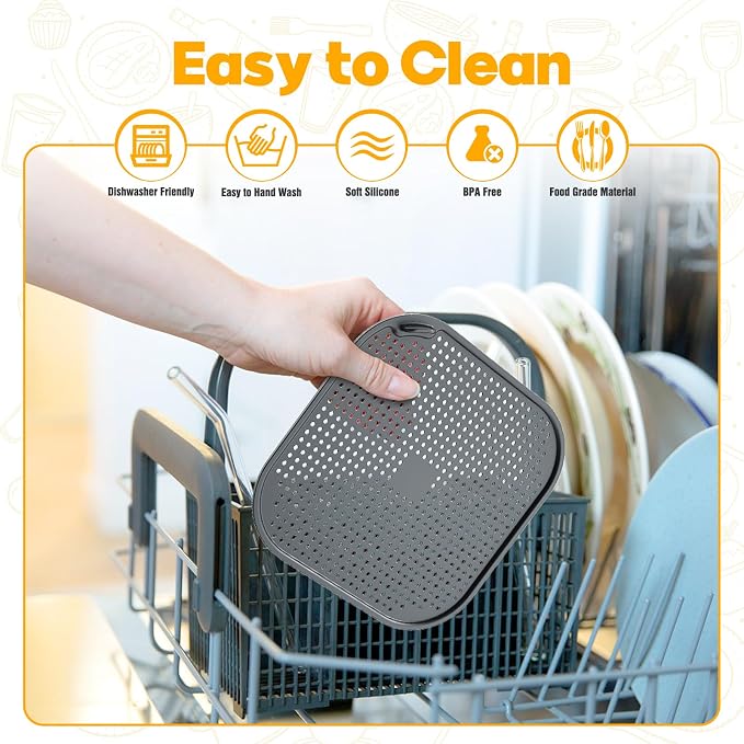 2 PCS Silicone Splatter Shield for Ninja Crispi Replacement Parts,BlackGrey | Heat-Resistant Silicone Construction, Prevents Oil Splattering,Safeguards Kitchen Surfaces,Durable Reusable Accessory