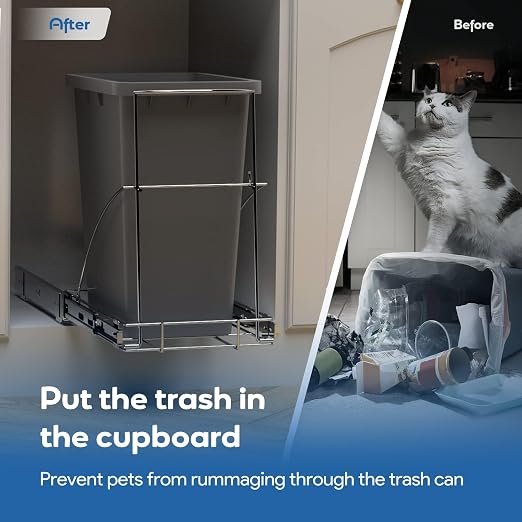 Pull Out Trash Can Under Cabinet & Under Sink, Heavy Duty Slider Organizer | Adjustable Cabinet Garbage Can Rack, Fits 30-40Qt Bins, Requires 13"W x 18"D Cabinet Opening, Chrome Finish, Can Not Included