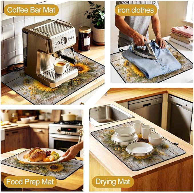 Sunflower Farmhouse Stove Top Cover for Electric Gas Glass Stove | Sunflower kitchen decor, yellow floral; non-slip stovetop cover, glass cooktop noodle board, rustic fall counter mat