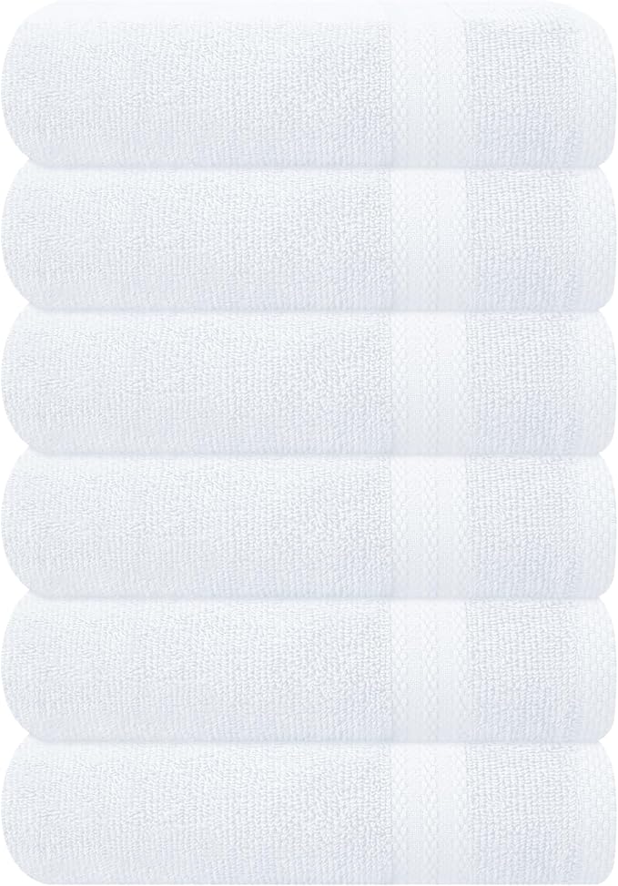 GLAMBURG Ultra Soft 6-Piece Hand Towel Set 16x28-100% Ringspun Cotton - Durable & Highly Absorbent Hand Towels - Ideal for use in Bathroom, Kitchen, Gym, Spa & General Cleaning - White